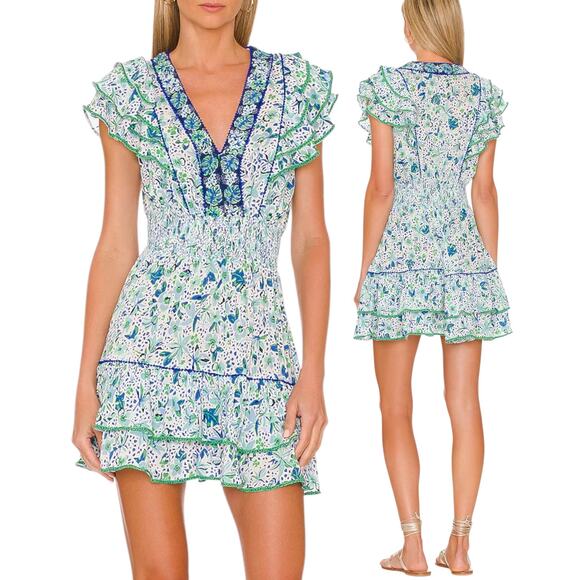 Poupette St. Barth Dresses & Skirts - Poupette St Barth, NWT 'Camila' Mini Dress, Floral Ruffle, Blue Monaco, Medium
